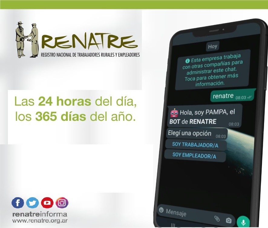 El RENATRE lanzó un servicio por WhatsApp