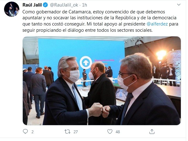 Conflicto con la policía: Jalil envió su apoyo a Kicillof y al presidente, Alberto Fernández 